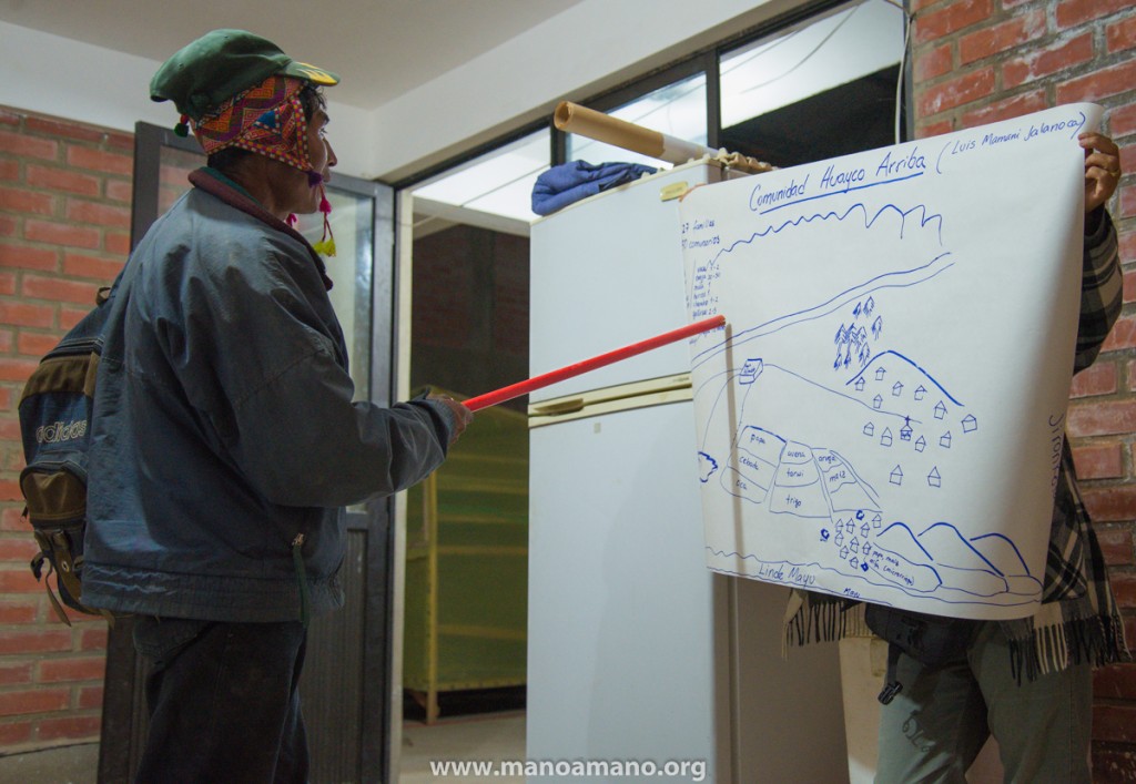 Farmer from Jironkota going through a training exercise, mapping his community, at the CEA during a workshop in 2015.