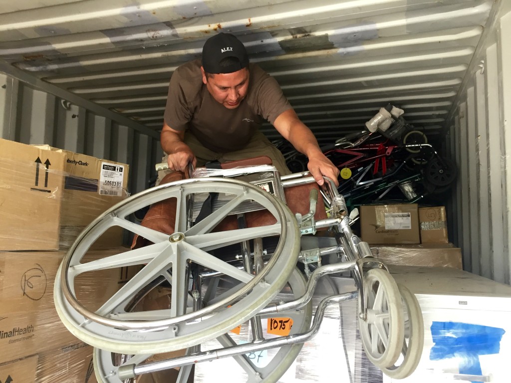 Unloading 1 of the 4 40-foot containers shipped from Mano a Mano's St. Paul, MN warehouse, at the CEA in Cochabamba, Bolivia.