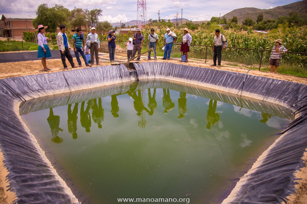 Lapiani leaders observing the methods used at the CEA to prevent losing irrigation water to evaporation and seepage.