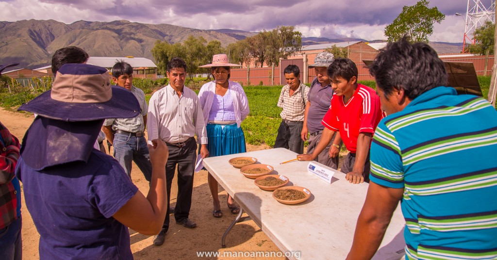As part of a workshop, Mano a Mano staff demonstrate the microorganisms that live in different kinds of soil.
