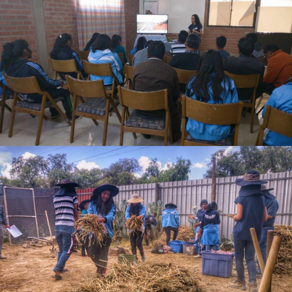This morning we hosted 27 students from the Cuenca Educativa Guardana de Oruro for a workshop at our Center for Ecological Agriculture (CEA). The workshop was Environmental Issues & Principles of Agroecology, and included a theory and practical section.