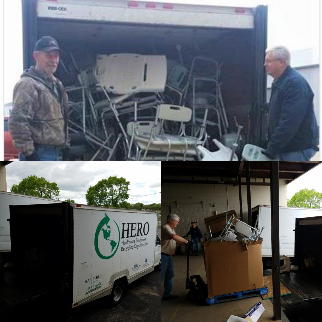 HERO Fargo picking up supplies (mostly shower chairs) from Mano a Mano in May 2017.